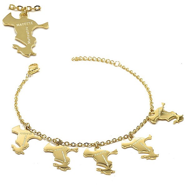 Bracelet pour femme - Acier 316 doré - Chaine et motifs "Mayotte"