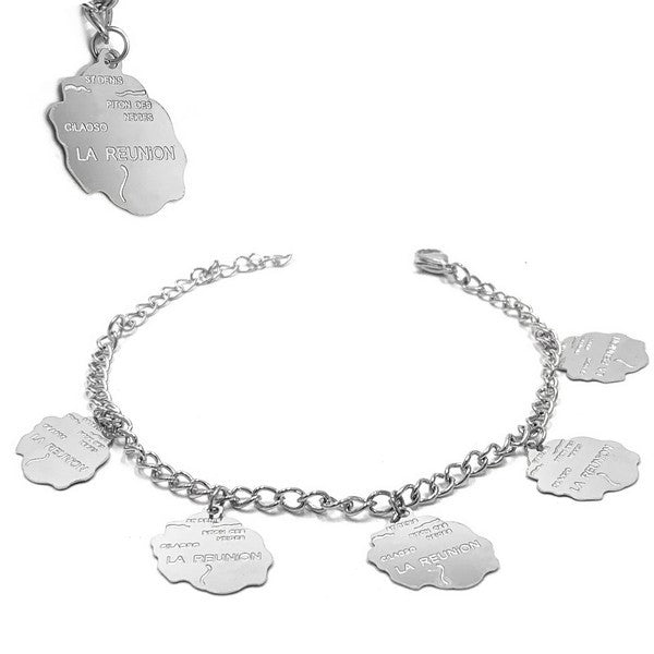 Bracelet pour femme - Acier 316 argenté - Chaine et motifs "La Réunion"