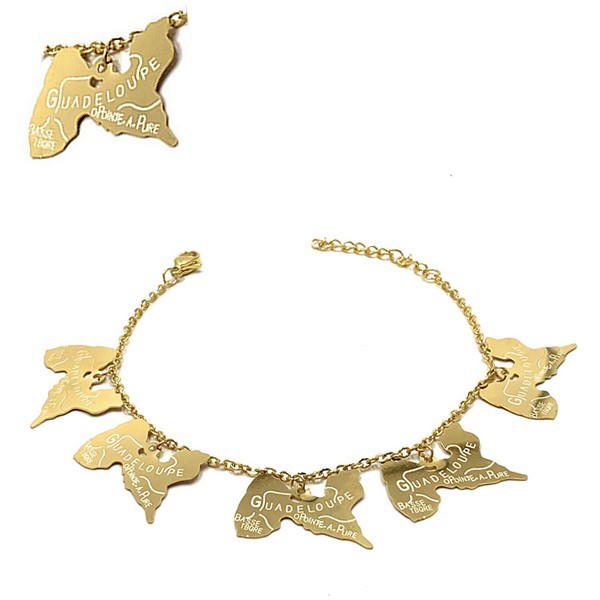 Bracelet pour femme - Acier 316 doré - Chaine et motifs "Guadeloupe"