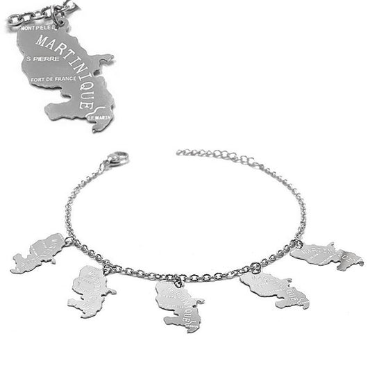 Bracelet pour femme - Acier 316 argenté - Chaine et motifs "La Martinique"