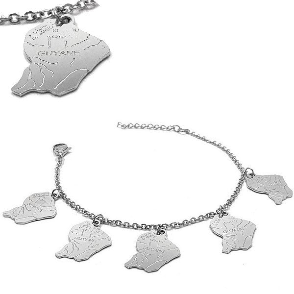 Bracelet pour femme - Acier 316 argenté - Chaine et motifs "Guyane"