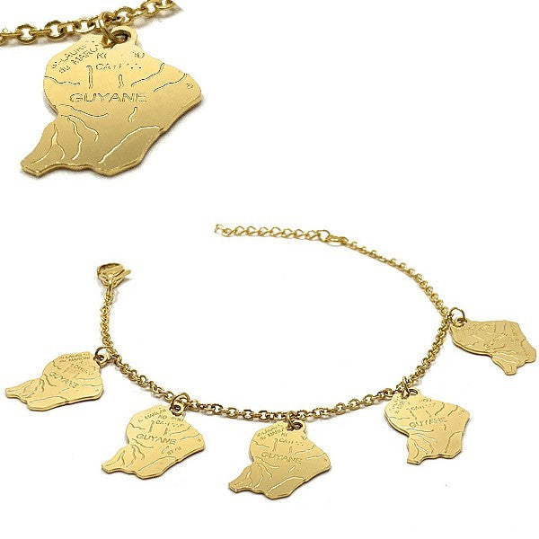 Bracelet pour femme - Acier 316 doré - Chaine et motifs "Guyane"