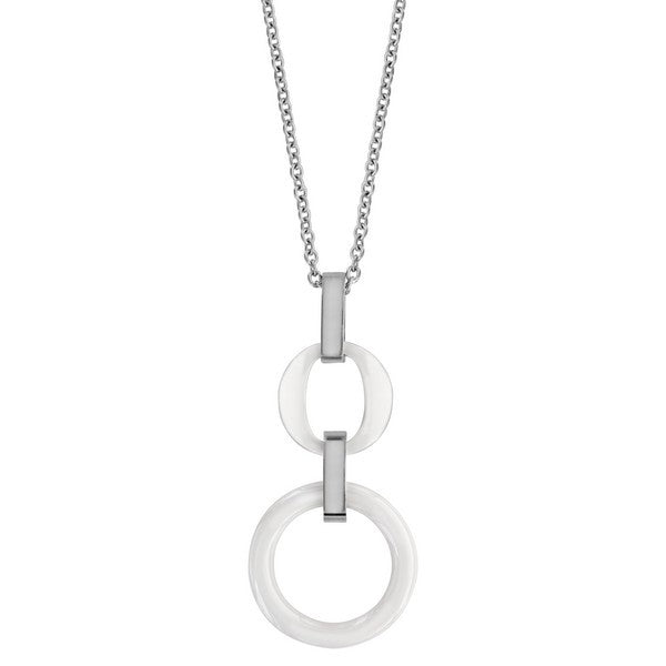 Collier acier et céramique - 2 cercles blancs Bijouxmode