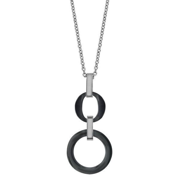 Collier acier et céramique - 2 cercles noirs