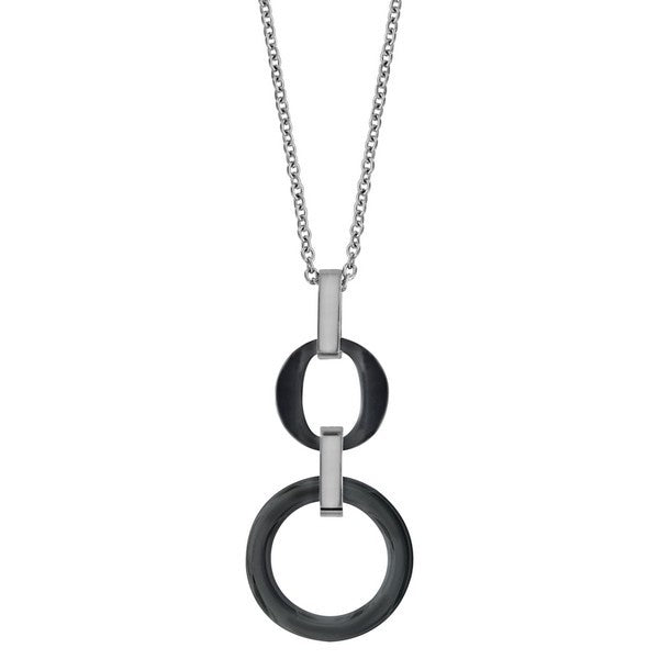 Collier acier et céramique - 2 cercles noirs Bijouxmode