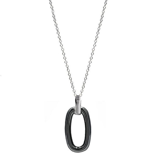 Collier acier céramique pour femme - Cercle ovale noir 