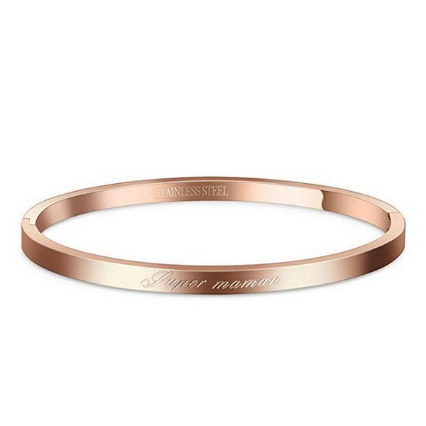 Bracelet en acier pour femme - Couleur Or rose - ' Super maman ' Bijouxmode