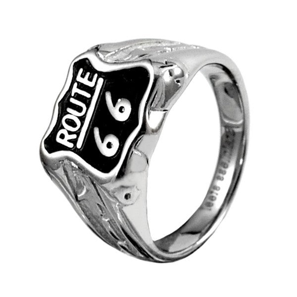 Bague en Acier 316 - Couleur argenté - ' ROUTE 66 ' ciselé