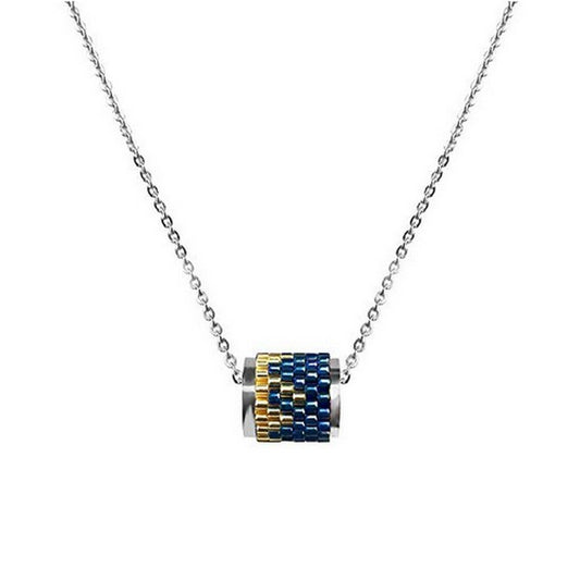 Collier en acier pour femme - Multitude de perles doré/bleu - Couleur argenté