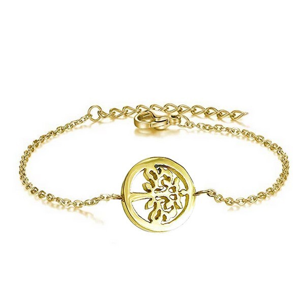 Bracelet en Acier 316 - Cercle avec arbre de vie doré