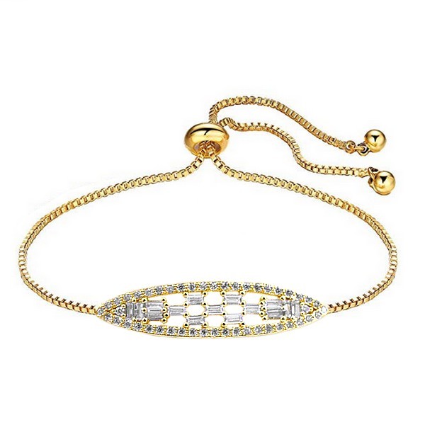 Bracelet pour femme - Couleur doré pierres serties- Plaque ovale Bracelets plaqué or Bijouxmode