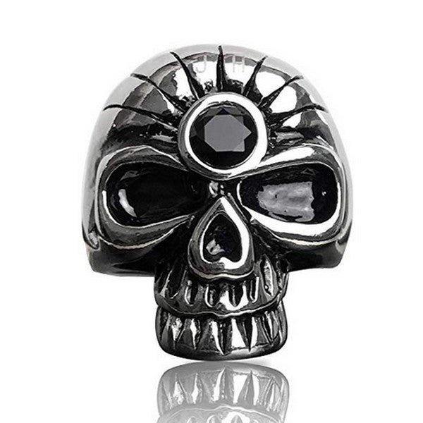 Bague acier 316 - Couleur argenté - Tête de mort strass noir