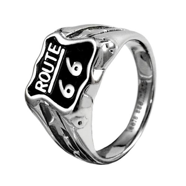 Bague en Acier 316 - Couleur argenté - ' ROUTE 66 '