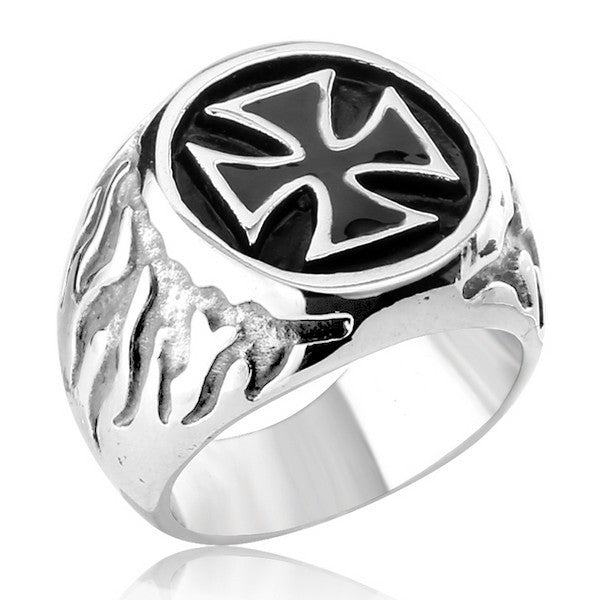 Bague acier 316 - Couleur argenté - Croix de malte