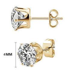 Lot de 5 paires de boucles d'oreilles puces - Solitaire zirconium 4 mm Boucles d'oreilles plaqué or Bijouxmode