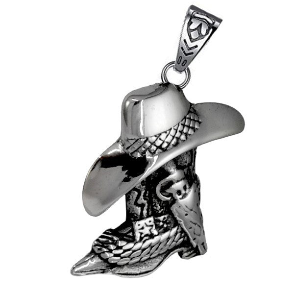 Pendentif acier 316 argenté Gothique Rock ou Biker - Botte de cowboy