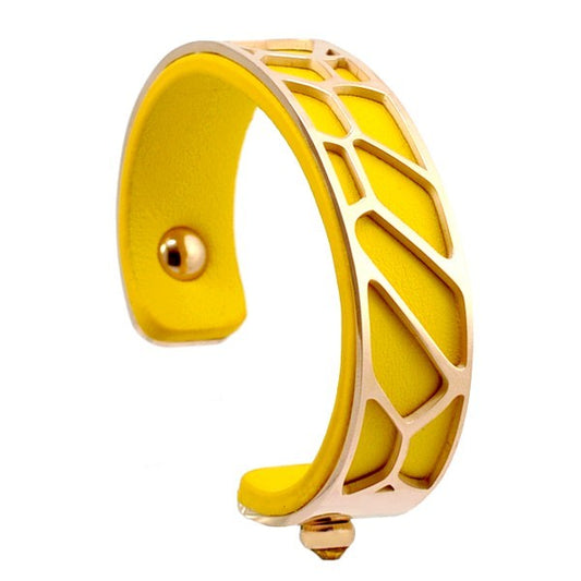 Bracelet pour femme - Acier 316 - Simili cuir jaune