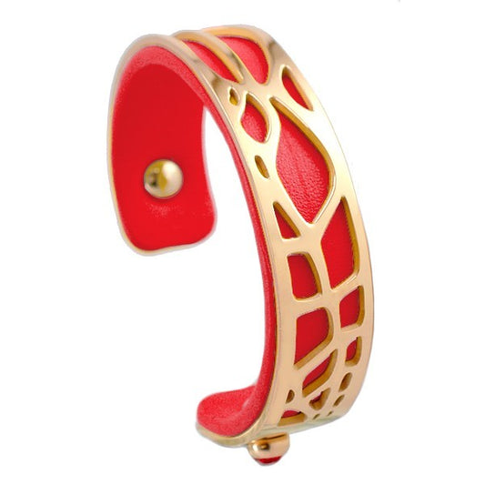 Bracelet pour femme - Acier 316 - Simili cuir rouge
