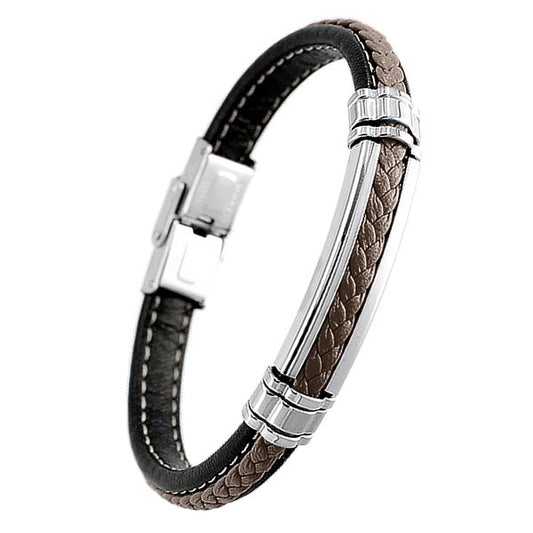 Bracelet pour homme - Acier 316 - Cuir noir & marron