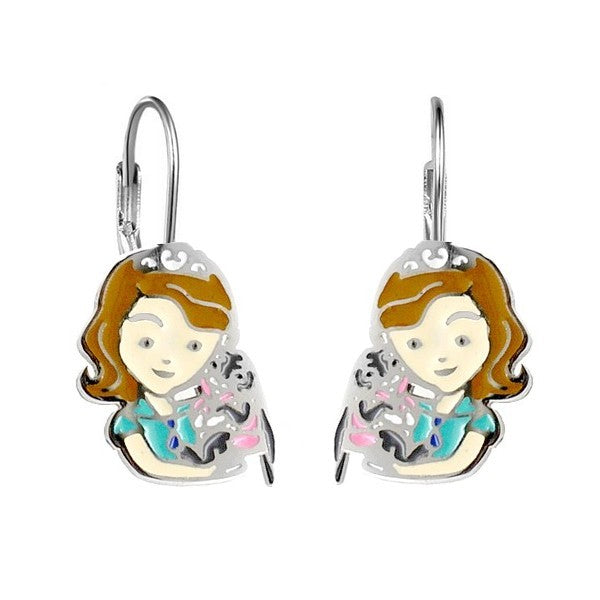 Boucles d'oreilles pour filles - Acier argenté - Petite fille & son lapin