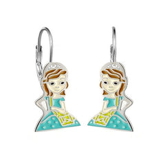 Boucles d'oreilles pour fille - Acier argenté - Princesse robe verte Bijouxmode
