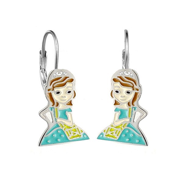 Boucles d'oreilles pour filles - Acier argenté - Princesse robe verte