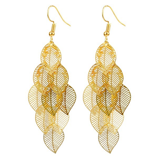 Boucles d'oreilles fantaisie pour femme - Multitude de feuilles doré