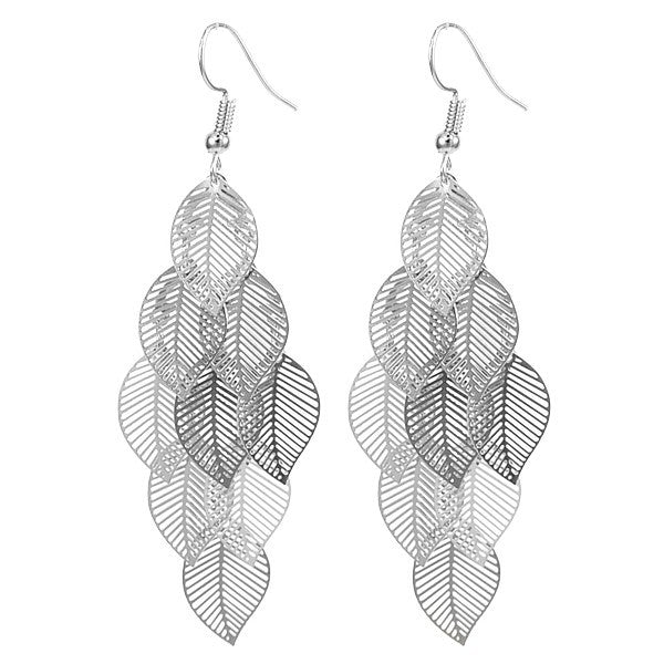 Boucles d'oreilles fantaisie pour femme - Multitude de feuilles argenté