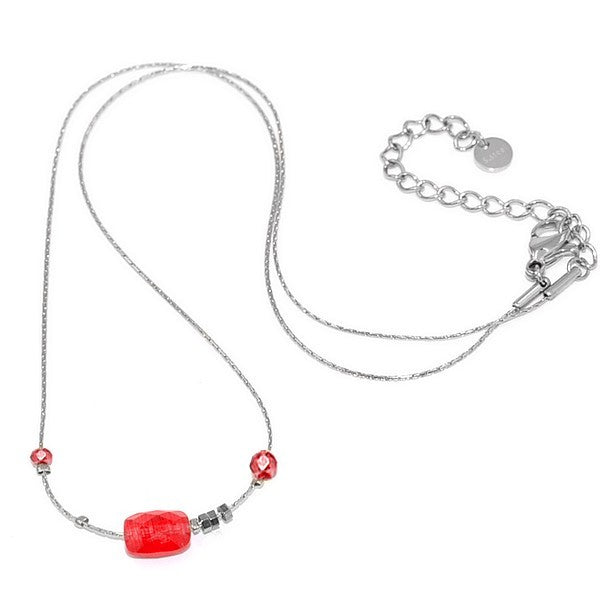 Collier pour femme - Acier argenté - Perle rouge