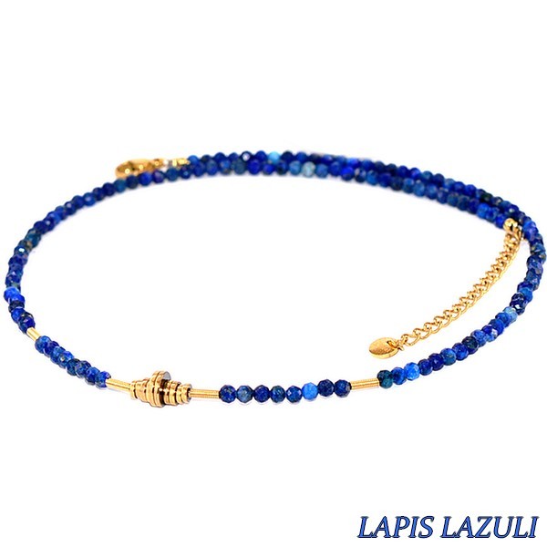 Collier pour femme acier & pierre - Lapis lazuli - Disques doré