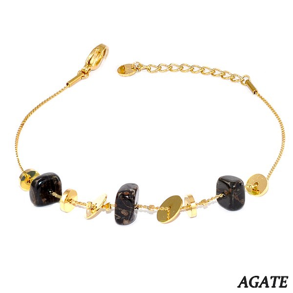 Bracelet pour femme acier & pierre - Agate - Disques doré