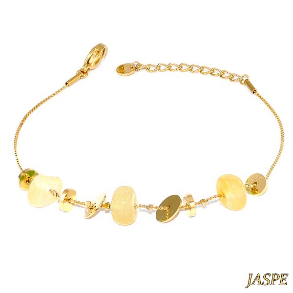 Bracelet pour femme acier & pierre - Jaspe - Disques doré