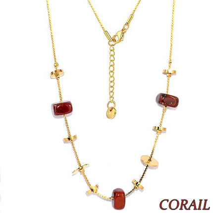 Collier pour femme acier & pierre - Corail - Disques doré Colliers pierres naturelles Bijouxmode
