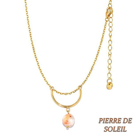 Collier pour femme acier & pierre - Pierre de soleil - Demi cercle doré