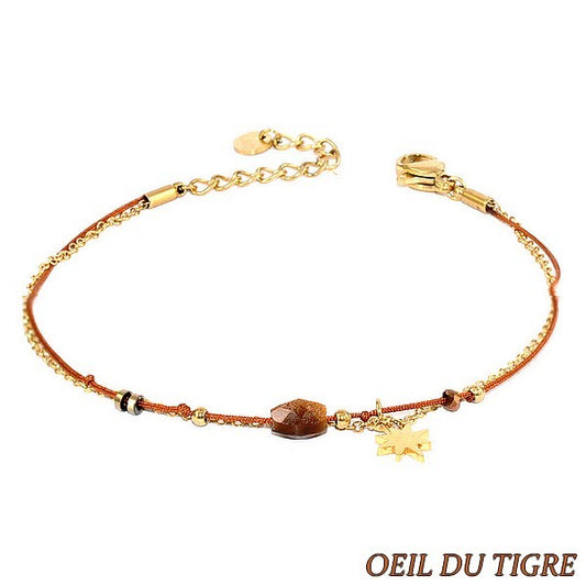 Bracelet pour femme acier & pierre - Oeil du tigre - Étoile doré