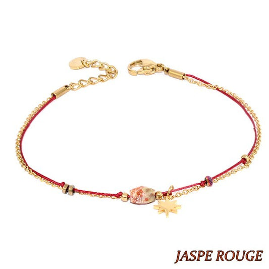 Bracelet pour femme acier & pierre - Jaspe rouge - Étoile doré
