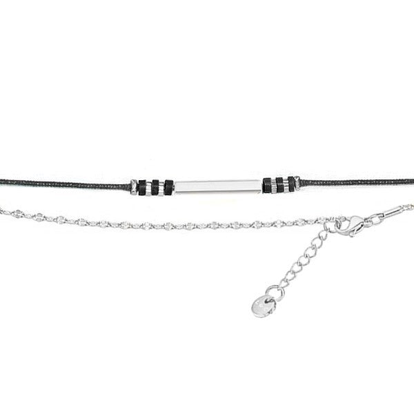 Bracelet pour femme double chaîne acier 316 - noir - Tube argenté pierre naturelle Agate Bracelet pierres naturelles Bijouxmode