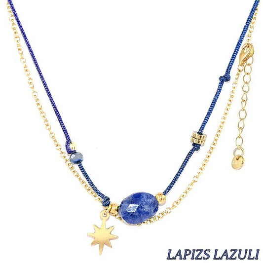 Collier pour femme acier & pierre - Lapis lazuli - Étoile doré