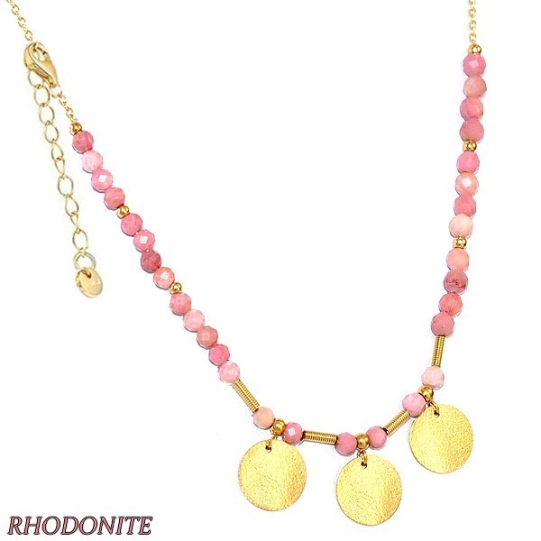 Collier pour femme - Rhodonite - Triple pastilles