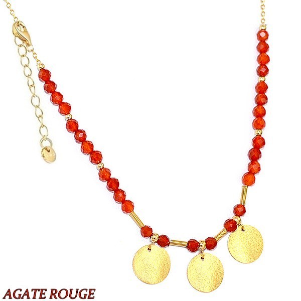 Collier pour femme - Agate rouge - Triple pastilles