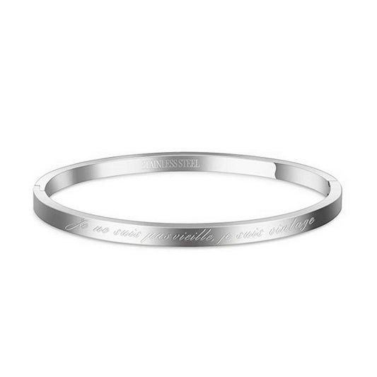 Bracelet en acier pour femme - Couleur argent - Je ne suis pas vieille , je suis vintage