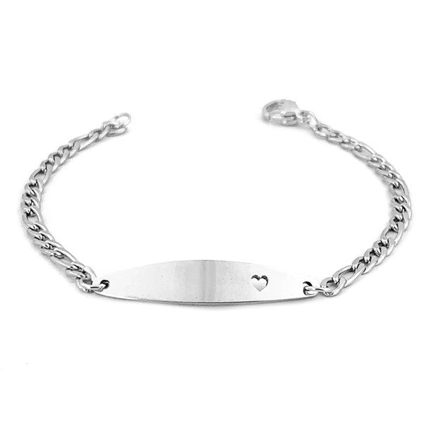 Bracelet pour enfant en Acier 316 - Maille Figaro - argenté avec plaque