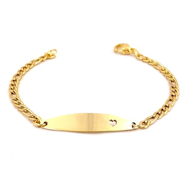 Bracelet pour enfant en Acier 316 - Maille Figaro - plauqe coeur dorée