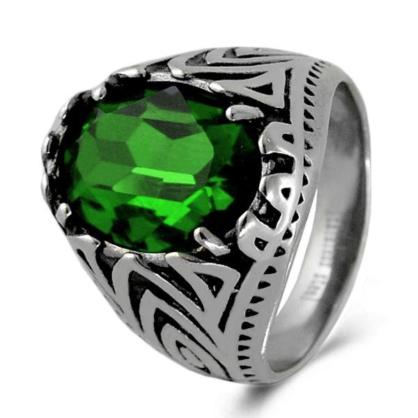 Bague pour homme - Acier 316 - Diamant cz Vert