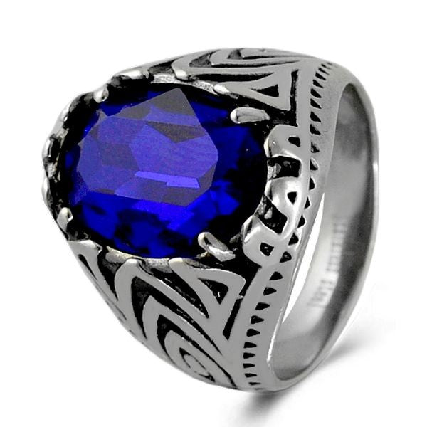 Bague pour homme - Acier 316 - Diamant cz bleu