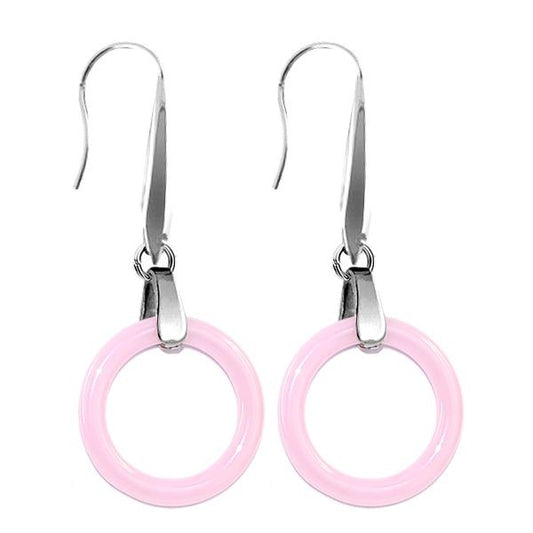 Boucles d'oreilles céramique pour femme - Acier argenté - Cercle rose