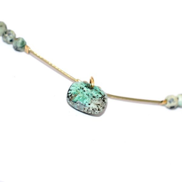 Collier pour femme acier & pierre - Turquoise d'Afrique du sud- Perles verte