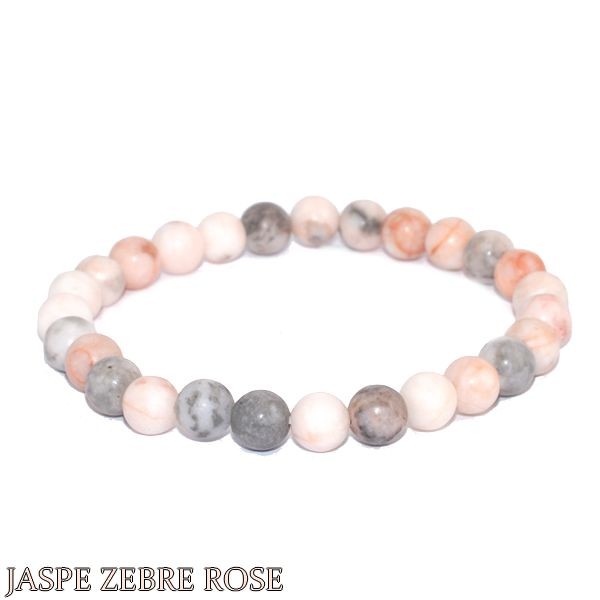 Bracelet pour homme ou femme - Pierre naturelle - Jaspe zebre rose 