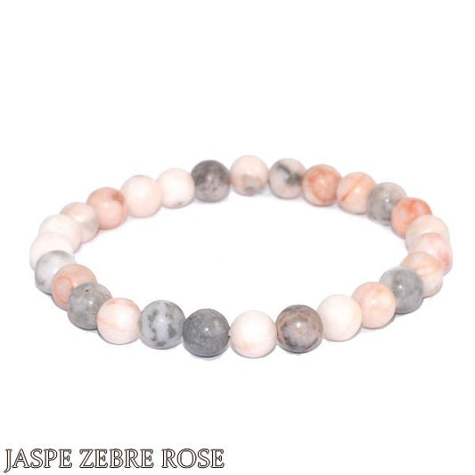 Bracelet pour homme ou femme - Pierre naturelle - Jaspe zebre rose 