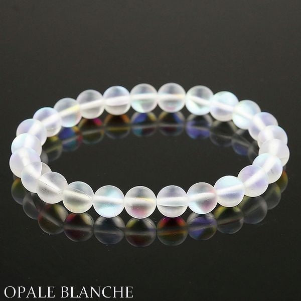 Bracelet pour homme ou femme - Pierre naturelle - Opale blanche